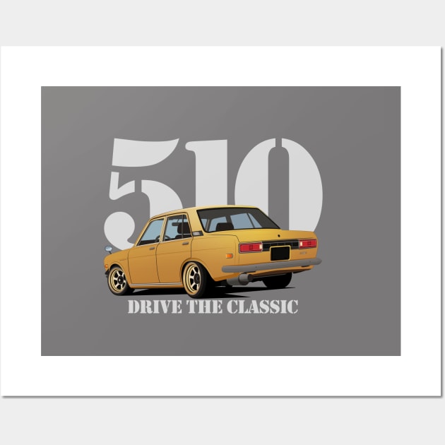 Drive The Classic Car - Datsun 510 (Yellow #2) Wall Art by Ajie Negara